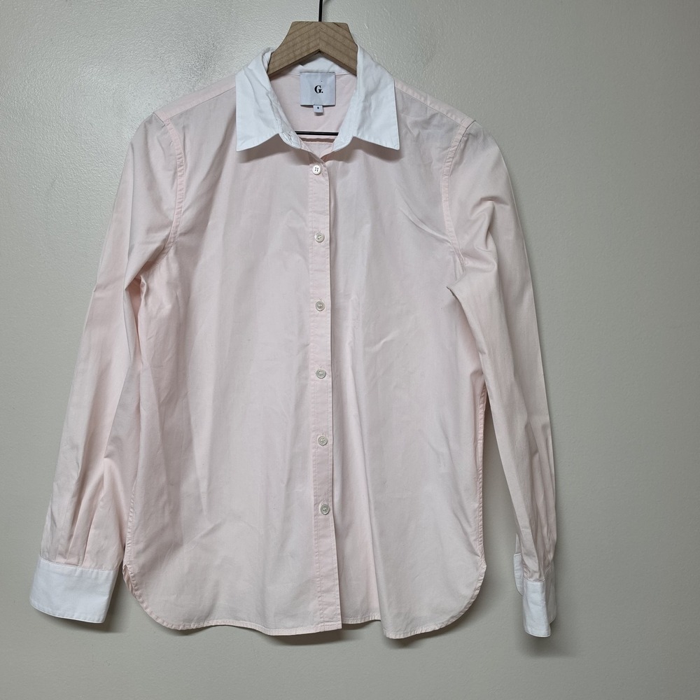 Goop G. Label Essential Button Down Shirt Women 8 Pink White Collar Cotton Italy - Picture 3 of 11